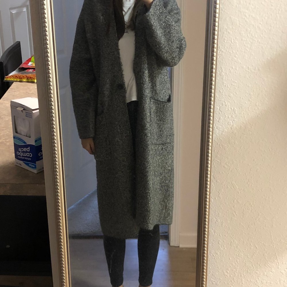 Uniqlo WOMEN TWEED KNITTED COAT long grey cardigan